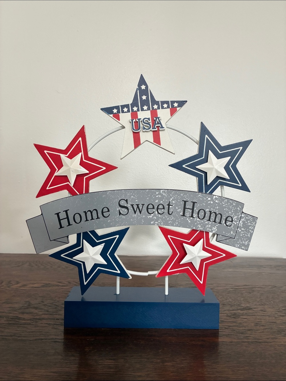 NWT- Patriotic - Home Sweet Home Wood & Metal Table Decor Sign